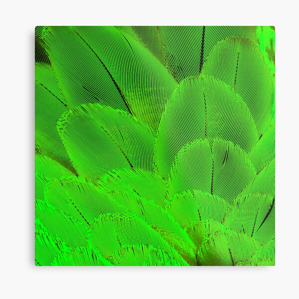 Neon psycodelic feathers bright yellow green Metal Print
