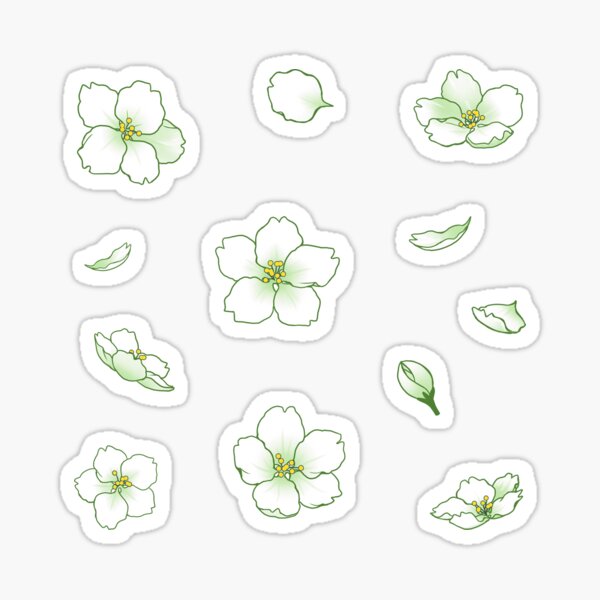 Falling White-Green Sakura Cherry Blossom Sticker