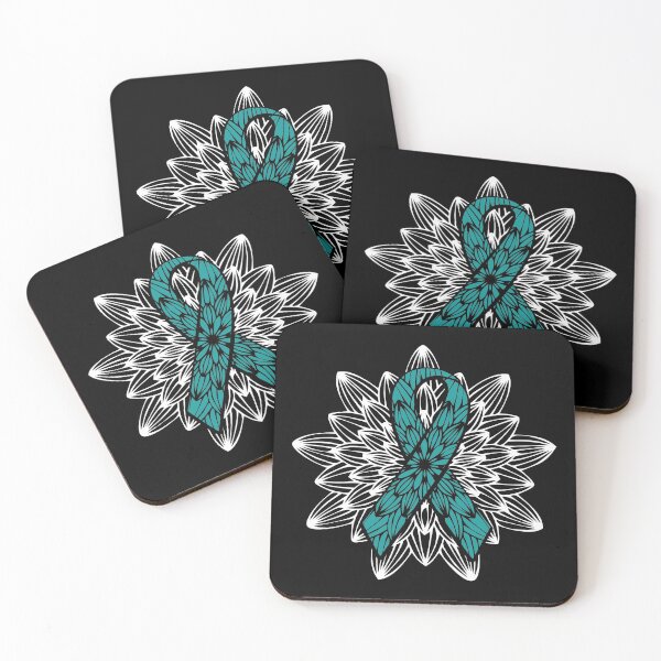 Item preview, Abstract Art White Complex Mandala  - Ovarian Cancer Teal Ribbon designed and sold by NotEnoughSpoons.