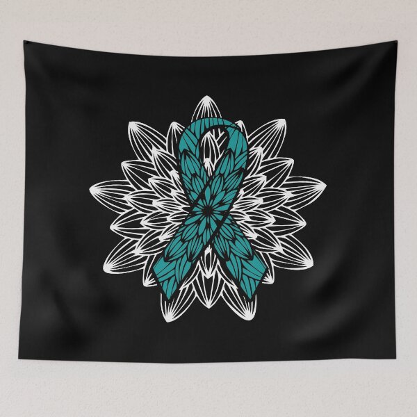 Item preview, Abstract Art White Complex Mandala  - Ovarian Cancer Teal Ribbon designed and sold by NotEnoughSpoons.