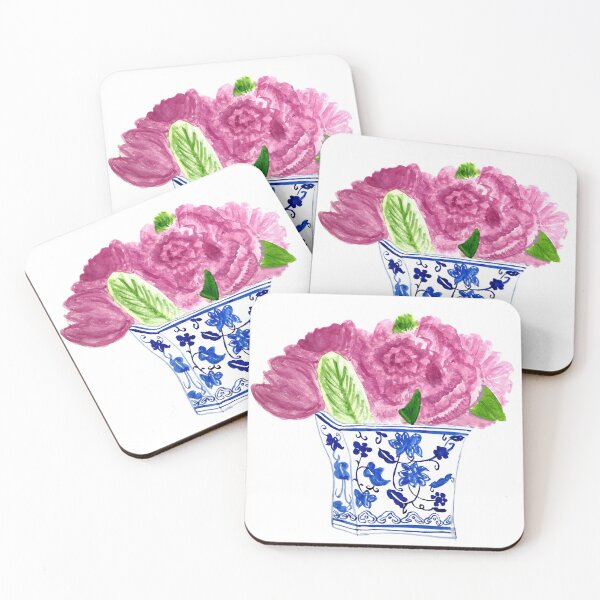 Item preview, Pink Flowers in Blue and White Vase designed and sold by BissyCollective.