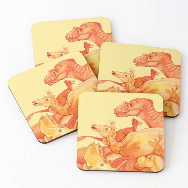 Item preview, cretaceous congregation - orange & yellow dinosaurs designed and sold by thoughtsupnorth.