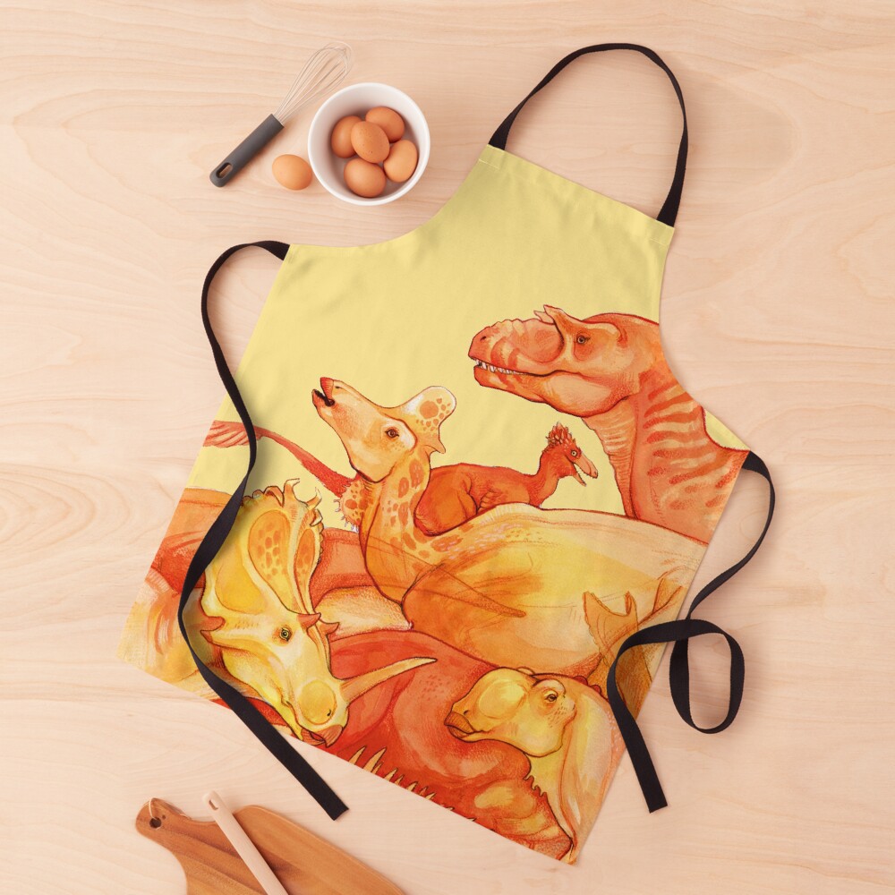 cretaceous congregation - orange & yellow dinosaurs Apron