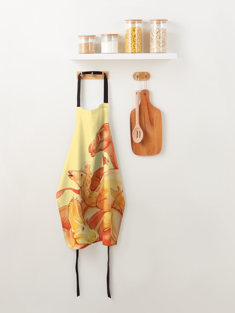 Alternate view of cretaceous congregation - orange & yellow dinosaurs Apron