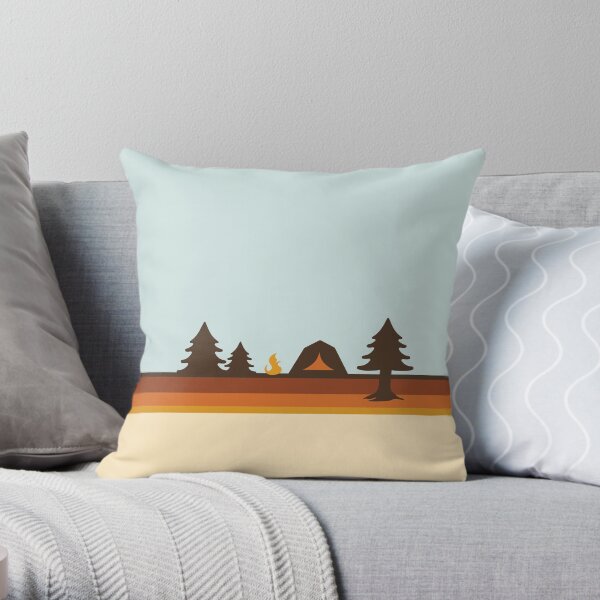 Happy Camper (rétro, années 70, camping) Coussin