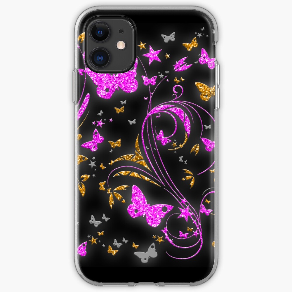 "Pink orange butterfly glitter swirl pattern" iPhone Case & Cover by