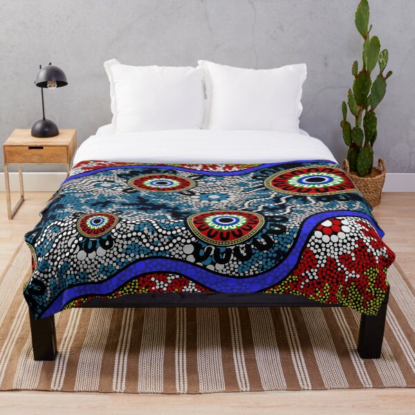 Authentic Aboriginal Art - Camping Dots Throw Blanket