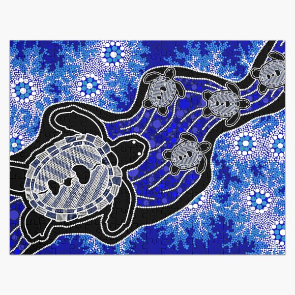 Vista previa del artículo con la obra «Arte aborigen auténtico: crías de tortugas marinas», diseñado y vendido por HogarthArts.