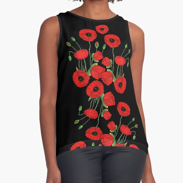 Red Poppies Botanical Watercolor Red Floral Sheath Color Block