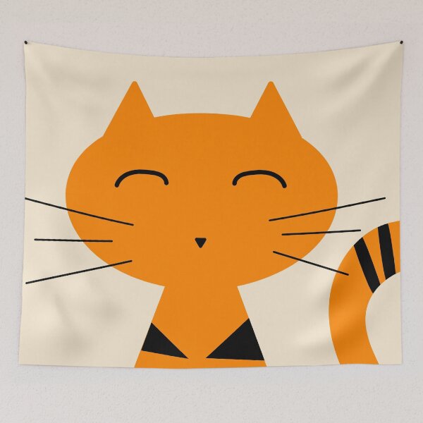 Item preview, Enlarge Huge Smiling Face Ginger Cat with Black Triangle Mark in Cream designed and sold by Moyanana.