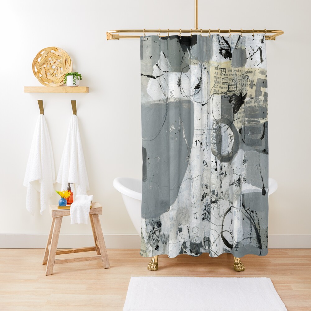 "Black, white and gray abstract painting " Shower Curtain for Sale by