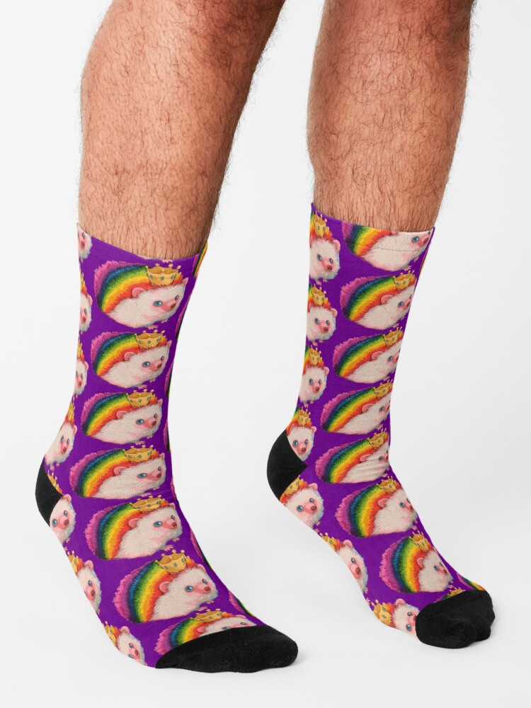 Imagen 3 de 5, Calcetines con la obra Erizo Arcoiris , diseñada y vendida por FotoLibreStudio.