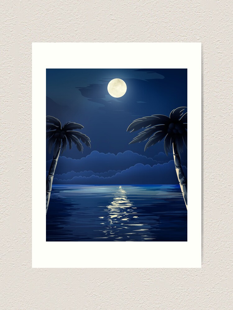 Tropical Moon Over Water Art Print By Gotcha29 Redbubble