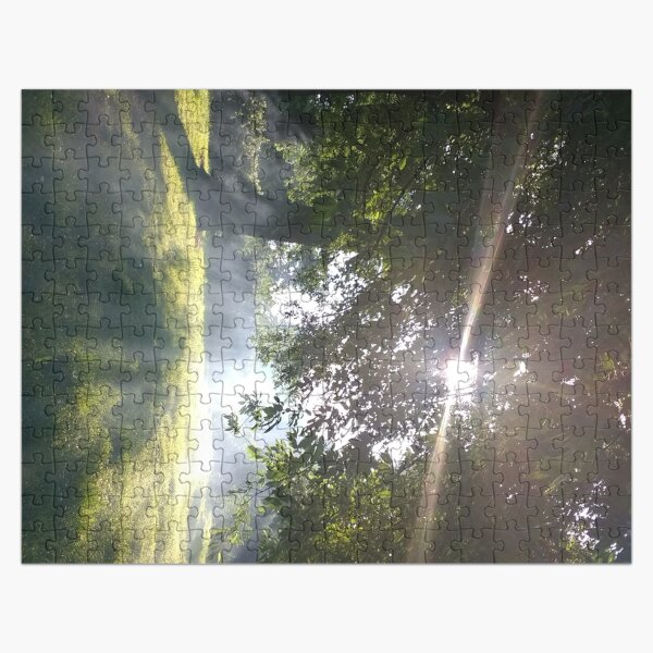 Merch #12 -- Smoky Tree Sun Rays - Portrait Shot (Pearson Park) Jigsaw Puzzle