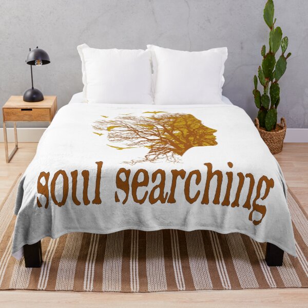 Item preview, a full tree with branches and roots embedded like a vein into a woman's head in side view breaking into flying birds with soul searching text design designed and sold by Bees-Honey-Gift.