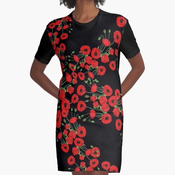 Red Poppies Botanical Watercolor Red Floral Sheath Color Block