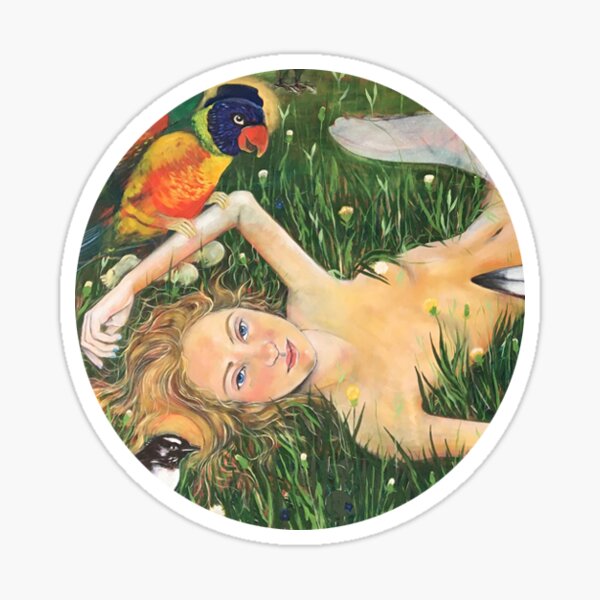 girl with birds Sticker