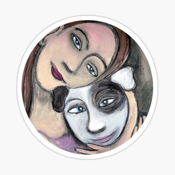girl and dog Sticker