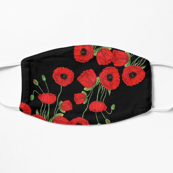 Red Poppies Botanical Diagonal Design Flat Mask