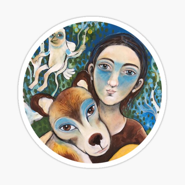 boy and dog Sticker