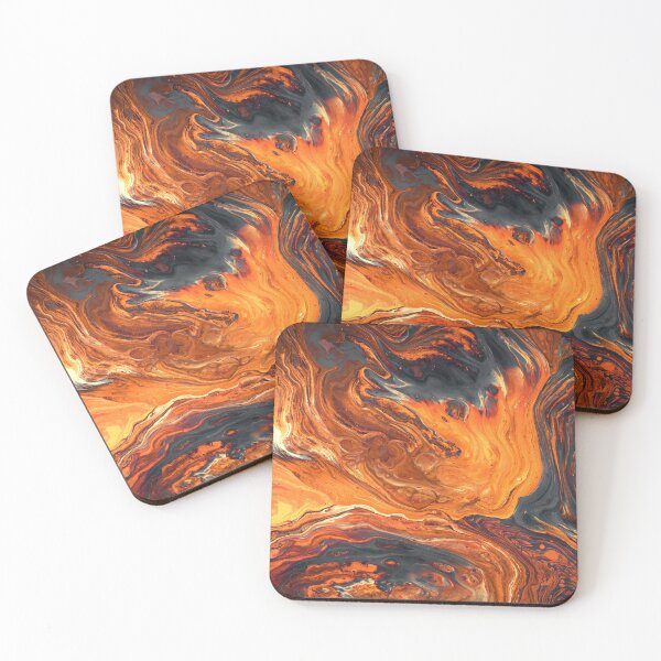 Beautiful Mystic Red Orange Grey Marble Swirl Lava Pattern Coasters (Set of 4)