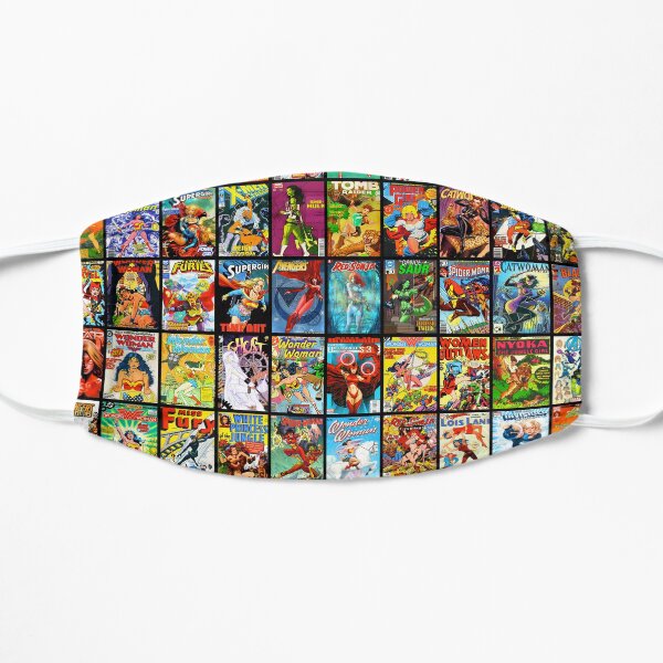 Female Superhero Vintage Comic Book Collection Pattern Face Mask Flat Mask