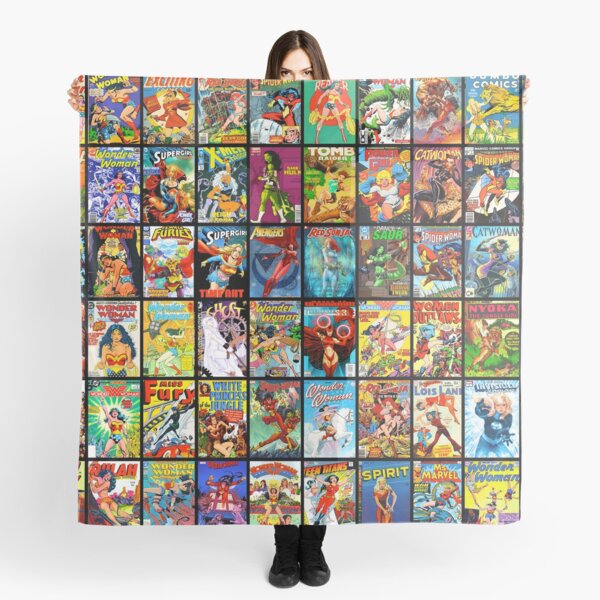 Female Superhero Vintage Comic Book Collection Pattern Face Mask Scarf