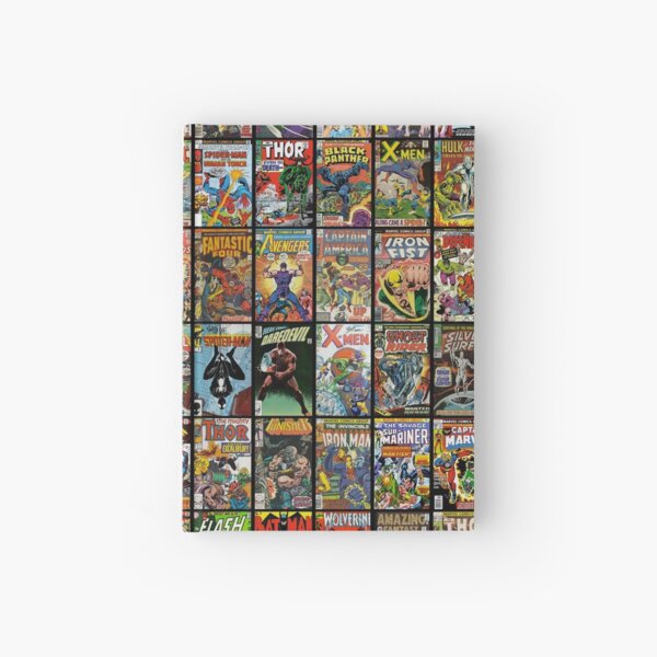 Vintage Superhero Comic Book Collection Pattern Face Mask Hardcover Journal