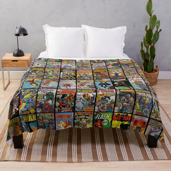 Vintage Superhero Comic Book Collection Pattern Face Mask Throw Blanket