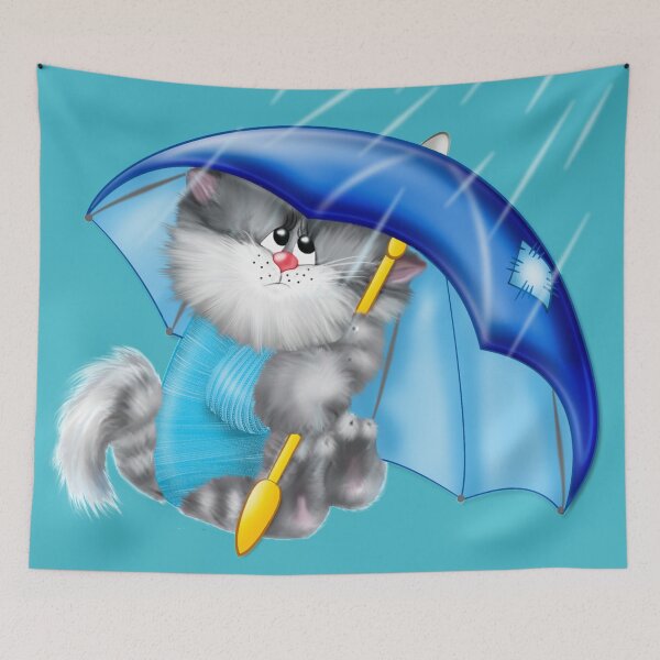 Item preview, Cat Kitten Umbrella Cartoon graphy, Cat with Umbrella Free, cat using umbrella artwork  designed and sold by Halalolo.