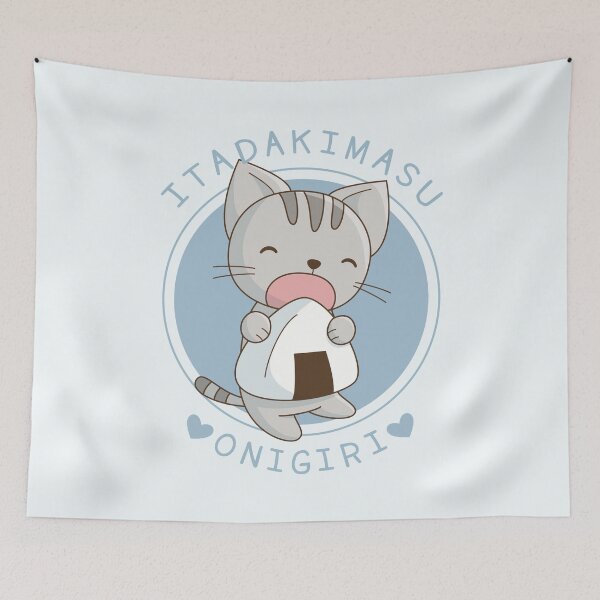 Item preview, Itadakimasu! Cute grey cat with giant onigiri! designed and sold by LuYukari.