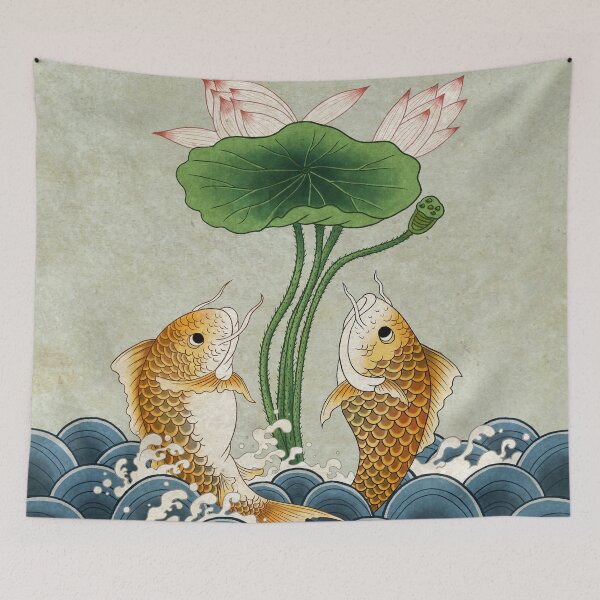 Item preview, Jumping Carps and lotus A type: Minhwa-Korean traditional/folk art designed and sold by minsillust.