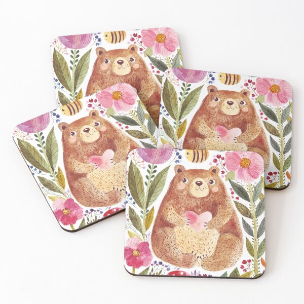 Item preview, bear surrounded by plants illustration, Watercolor painting illustration Illustration designed and sold by Halalolo.