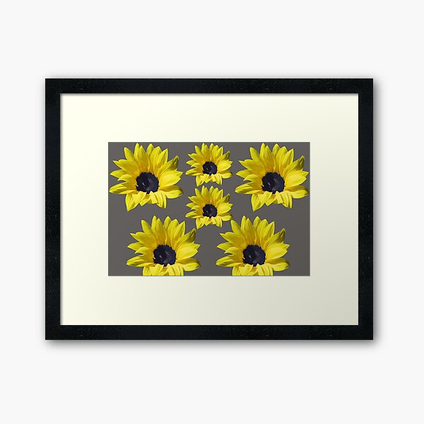 Sunflowers On Grey Framed Art Print