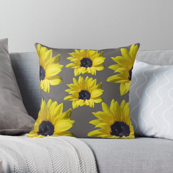 Sunflowers On Grey Throw Pillow