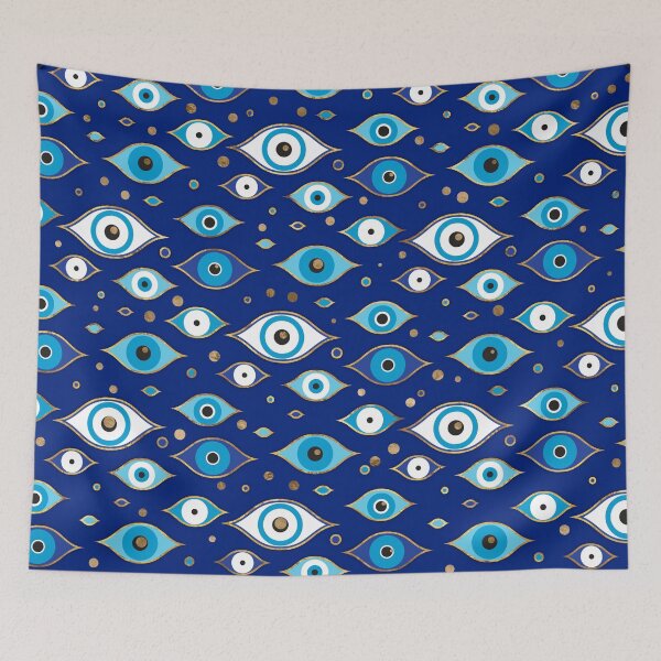 Item preview, Evil Eye pattern - dark blue with golden accents designed and sold by k9printart.