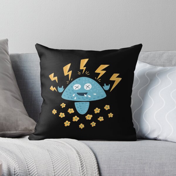 Funny Heavy Metal Mushroom Throw Pillow