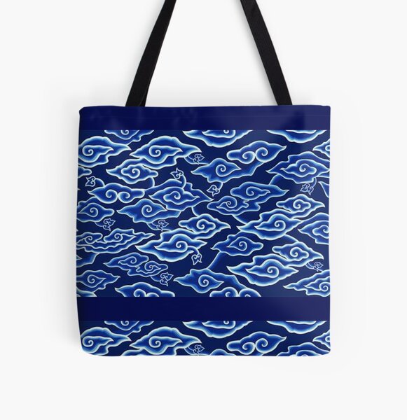 Blue Batik Tote Bag with Woven Base and Magnetic Closure