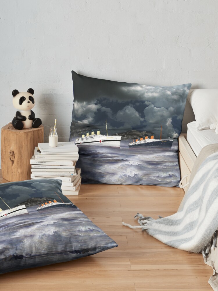 Alternate view of RMS Titanic together with her sister the HMHS Britannic 1912 Floor Pillow
