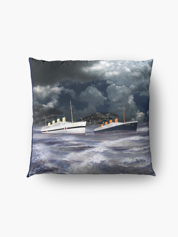 Alternate view of RMS Titanic together with her sister the HMHS Britannic 1912 Floor Pillow