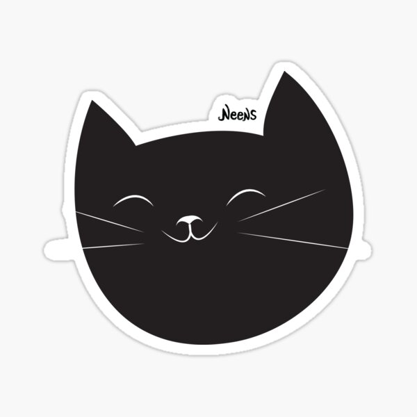 Black cat happy face Sticker