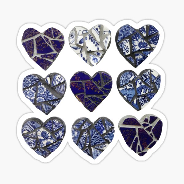Item preview, Mini Mosaic Blue and White Hearts designed and sold by joannaydesigns.