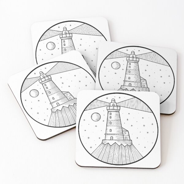 Item preview, Lighthouse with rays, moon and stars designed and sold by ArtAlexDesign.