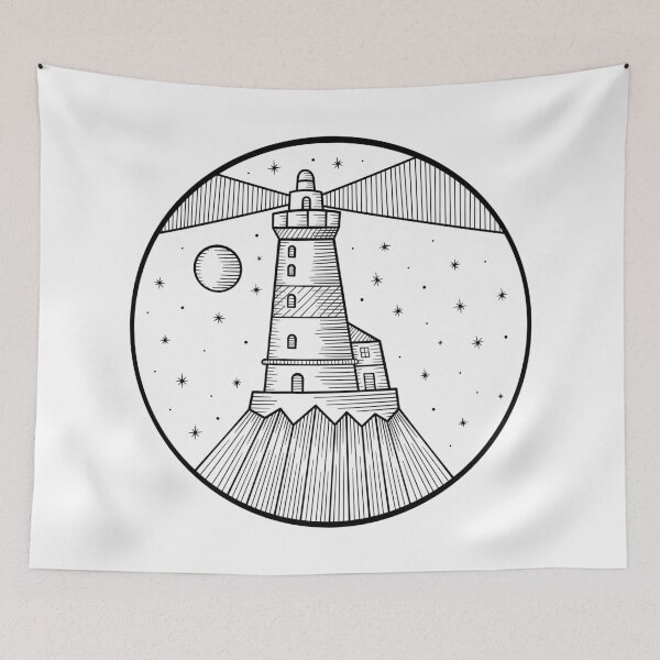Item preview, Lighthouse with rays, moon and stars designed and sold by ArtAlexDesign.