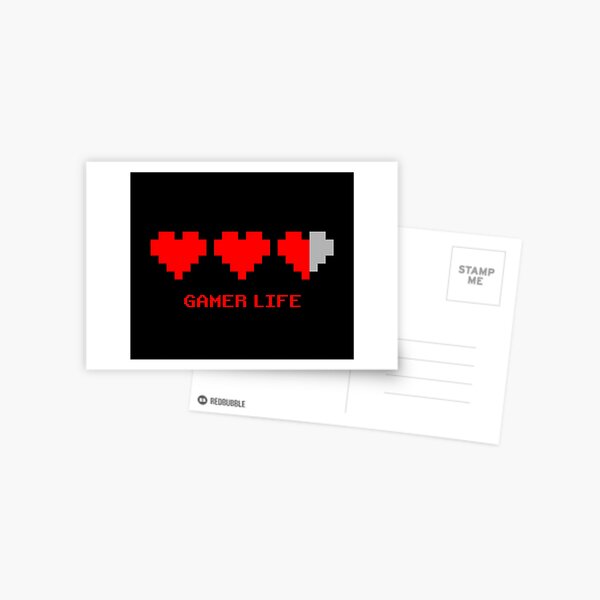 8-Bit Pixel Gamer Life with Two & Half a Life Hearts Retro Style Gamer Postcard