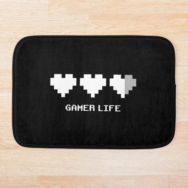 8-Bit Pixel Gamer Life with Two & Half a Life Hearts Retro Style Gamer in White Bath Mat