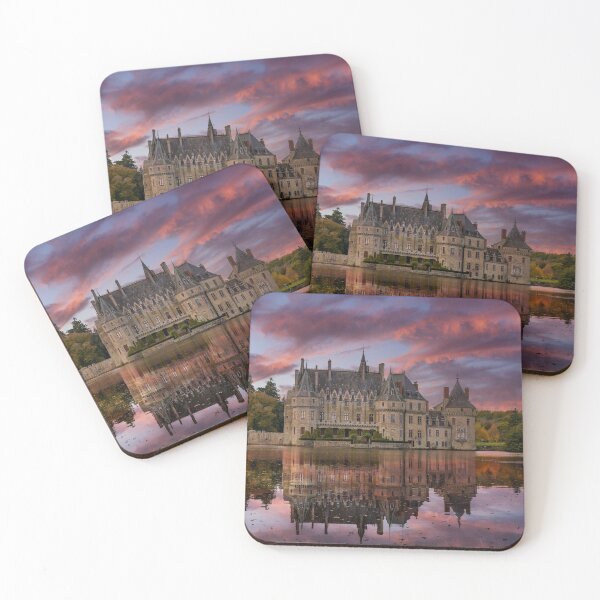 Item preview, French Castle, Chateau De La Bretesche on sunset with water reflection designed and sold by Quirkle Berry.