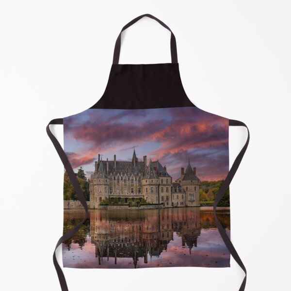 Item preview, French Castle, Chateau De La Bretesche on sunset with water reflection designed and sold by Quirkle Berry.
