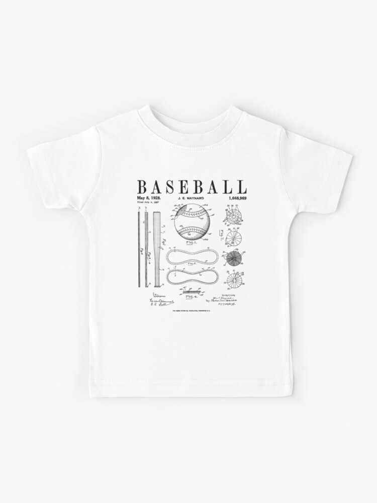 Baseball Bat And Ball Old Vintage Patent Drawing Print | Kids T-Shirt