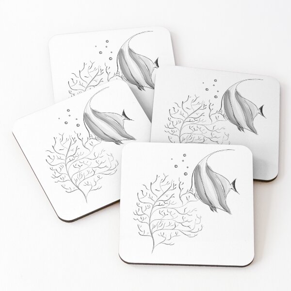 Item preview, Black and White Fish and Coral  designed and sold by Marinaaa010.